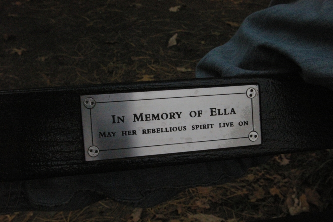 Every bench in Central Park has this kind of memorial plaque. We were sitting on Ella´s bench.